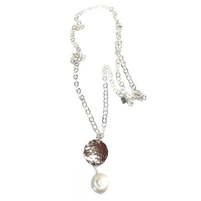 MIXED METALS COIN PEARL NECKLACE