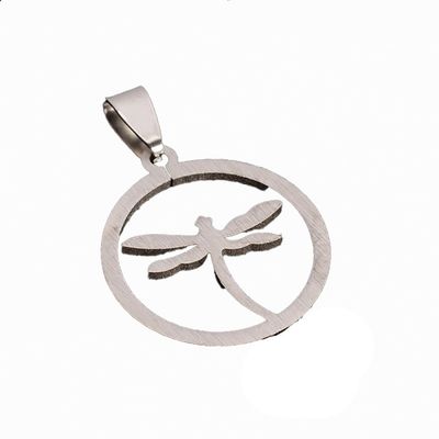 SILVER STAINLESS DRAGONFLY CIRCLE PENDANT