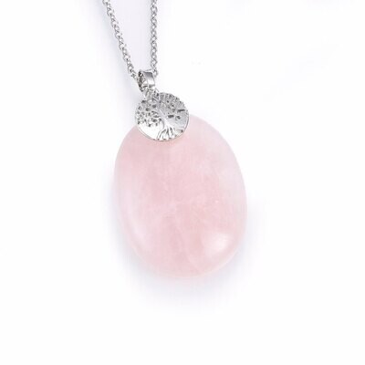 SILVER STAINLESS ROSE QUARTZ NECKLACE