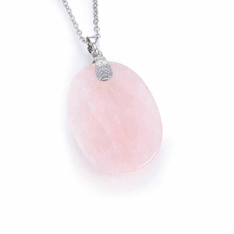 SILVER STAINLESS ROSE QUARTZ NECKLACE