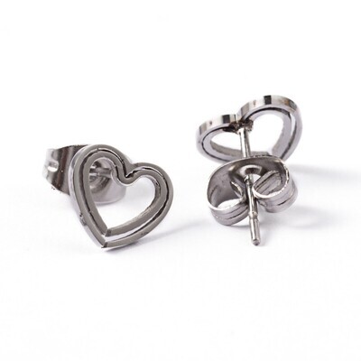 SILVER STAINLESS HEART STUD EARRINGS