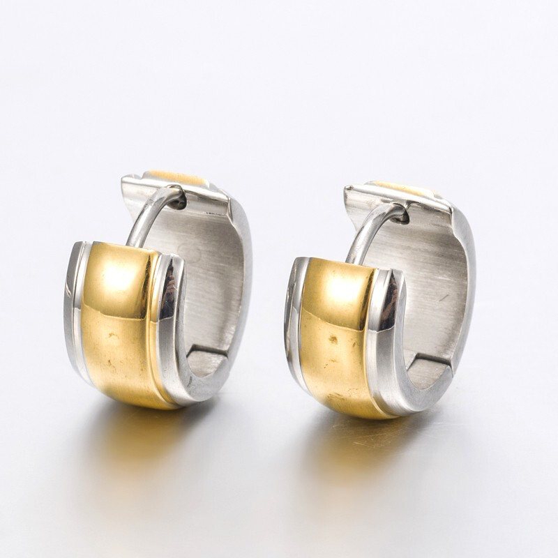 MIXED STAINLESS  13MM HOOP HUGGIE EARRINGS