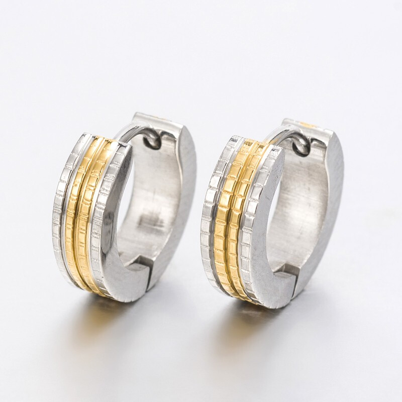 MIXED STAINLESS 13MM HOOP HUGGIE EARRINGS