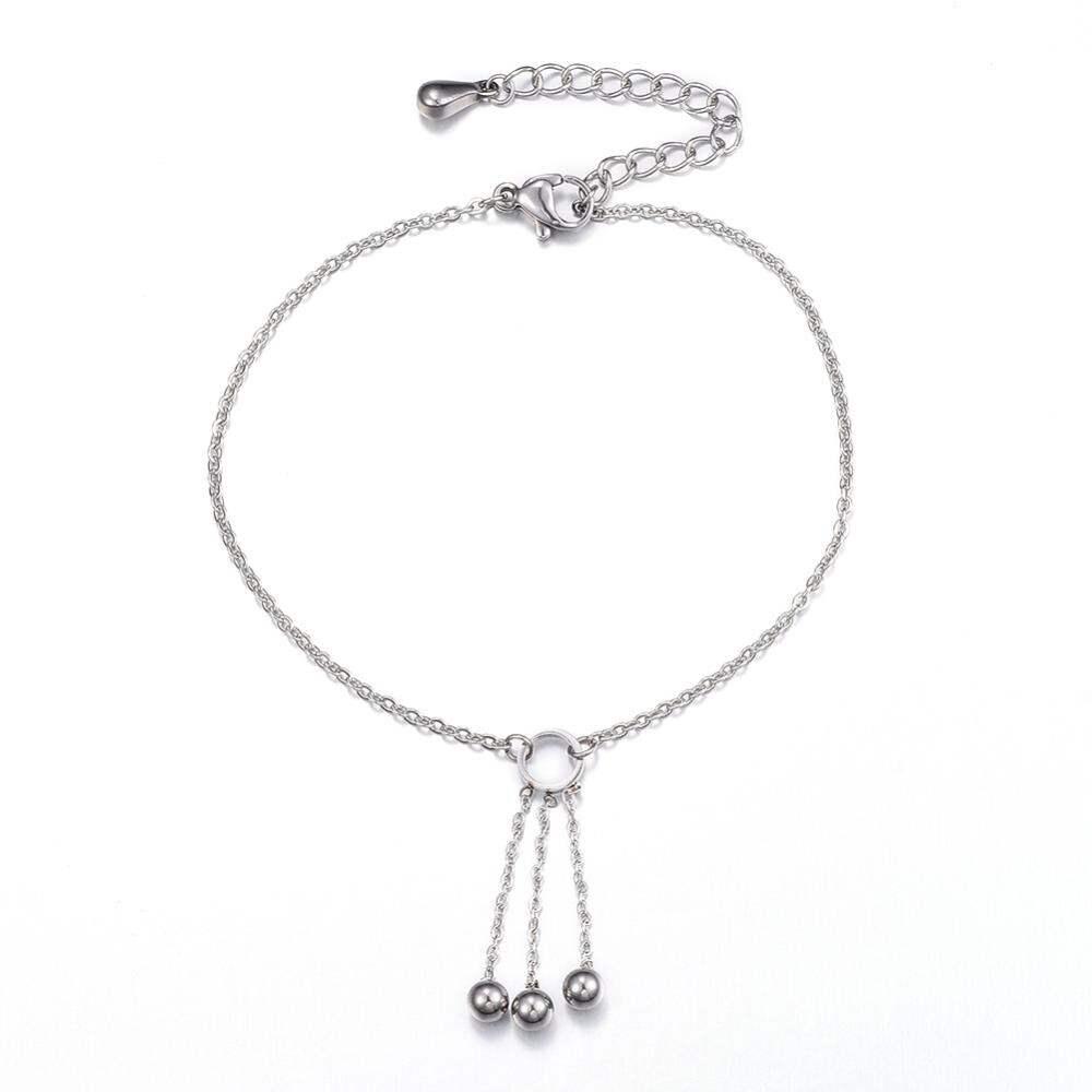 SILVER STAINLESS 3-BALLS DANGLE ANKLET