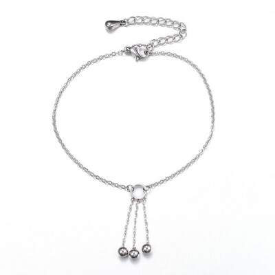 SILVER STAINLESS 3-BALLS DANGLE ANKLET