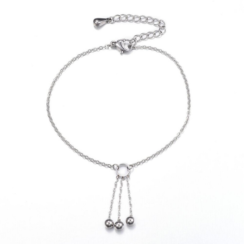 SILVER STAINLESS 3-BALLS DANGLE ANKLET