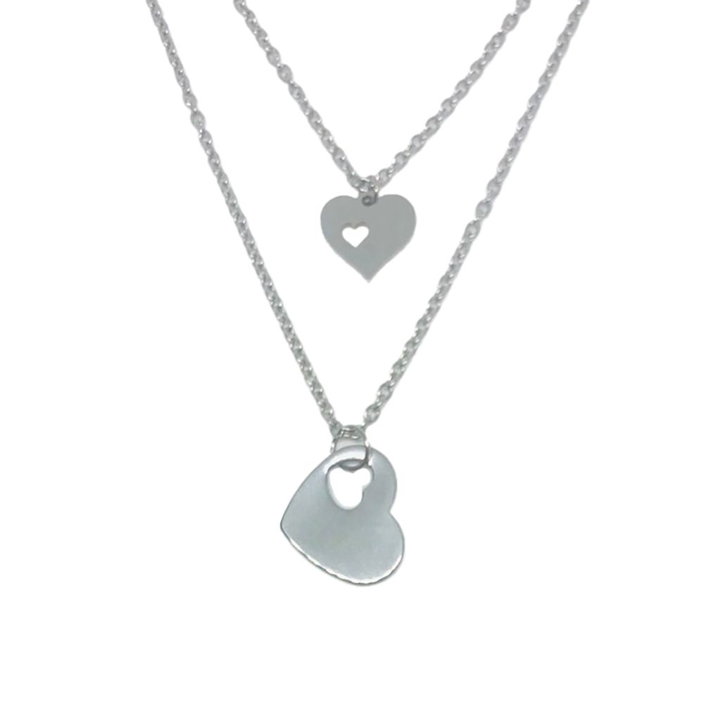 SILVER STAINLESS DOUBLE HEART NECKLACE FJNHP