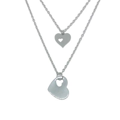 SILVER STAINLESS DOUBLE HEART NECKLACE FJNHP