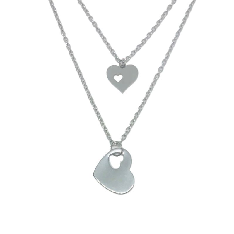 SILVER STAINLESS DOUBLE HEART NECKLACE FJNHP