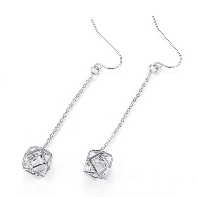 SILVER STAINLESS CZ CHAIN W/HEXAGON EARRINGS