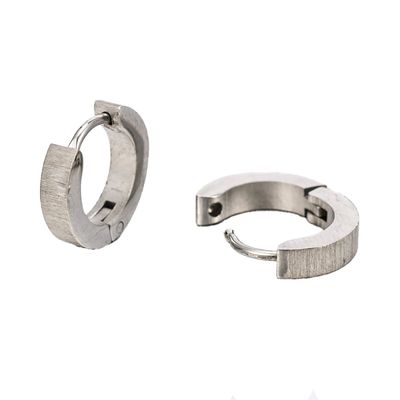 SILVER STAINLESS  TEXTURED HUGGIE EARRING