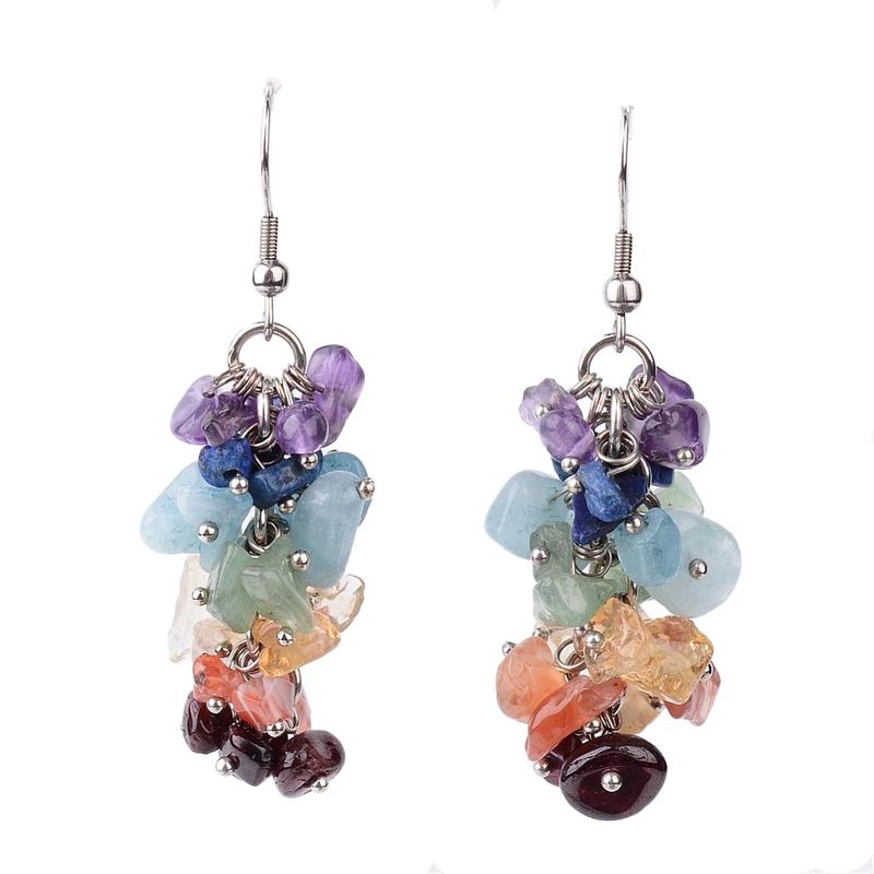 SILVER STAINLESS MIXED STONES CHIP EARRINGS