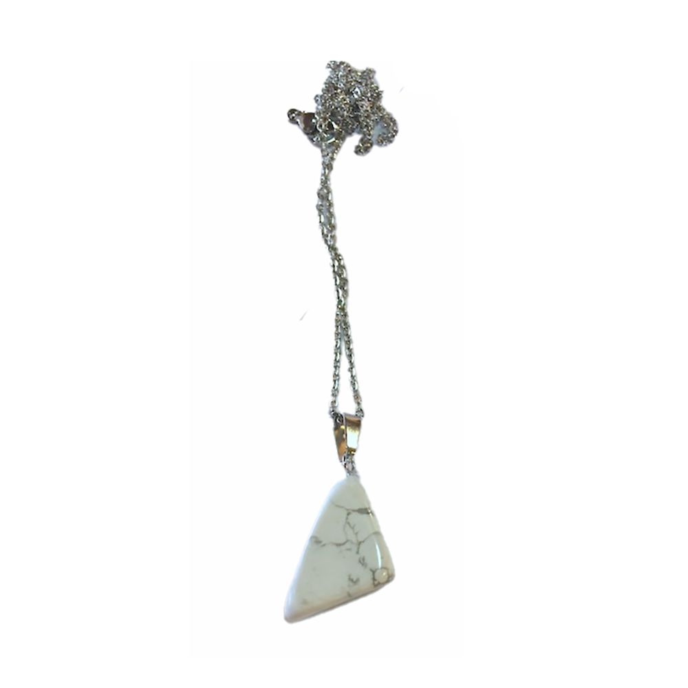 SILVER STAINLESS ABSTRACT HOWLITE NECKLACE FJN3A