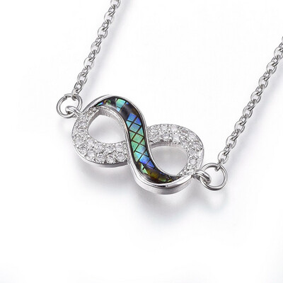 SILVER STAINLESS ABALONE &amp; CZ INFINITY NECKLACE