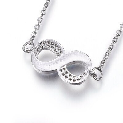 SILVER STAINLESS ABALONE &amp; CZ INFINITY NECKLACE