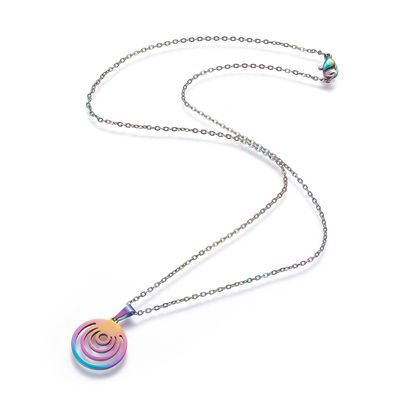 SILVER STAINLESS RAINBOW PATINA CIRCLE OF LIFE NECKLACE SILVER STAINLESS RAINBOW PATINA CIRCLE OF LIFE NECKLACE