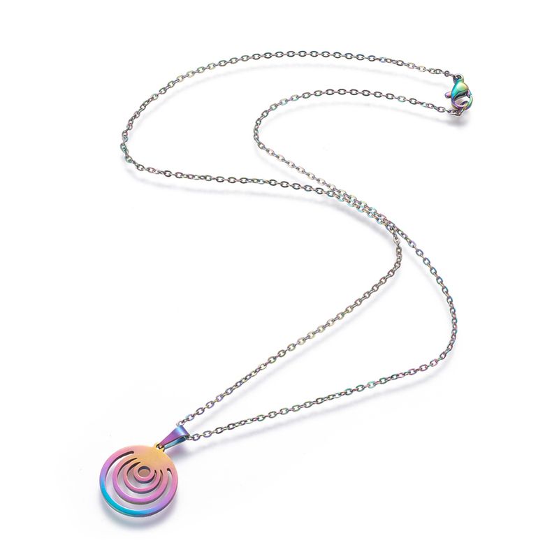 SILVER STAINLESS RAINBOW PATINA CIRCLE OF LIFE NECKLACE
