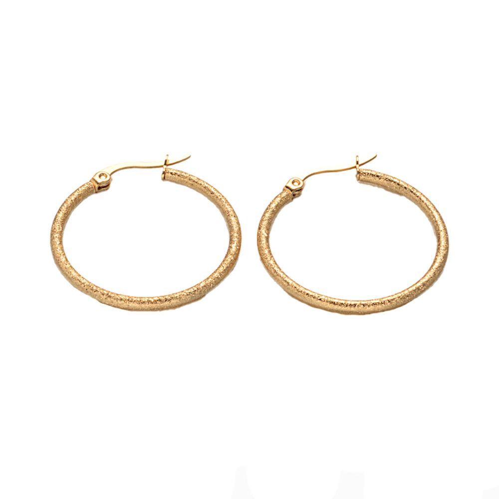 GOLD STAINLESS TEXTURED HOOP EARRINGS