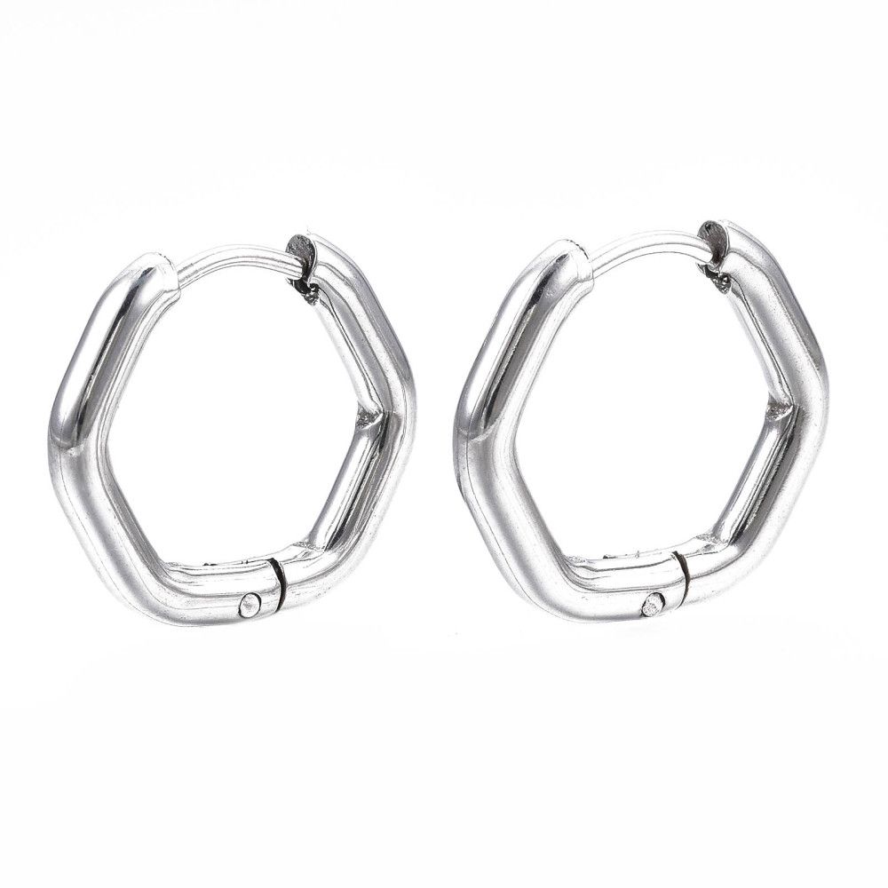 STAINLESS HEXAGON 15.5MM HOOP HUGGIE EARRING