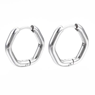 STAINLESS HEXAGON 15.5MM HOOP HUGGIE EARRING