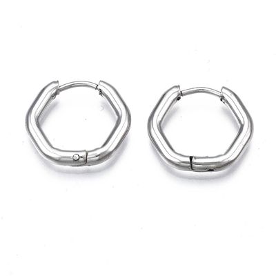 SILVER STAINLESS HEXAGON 15.5MM HOOP HUGGIE EARRING