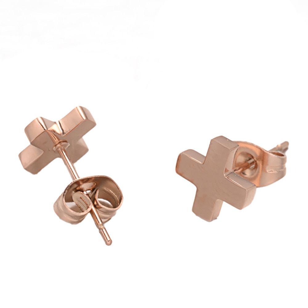 ROSE STAINLESS CROSS STUD EARRINGS
