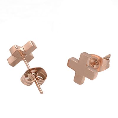 ROSE STAINLESS CROSS STUD EARRINGS