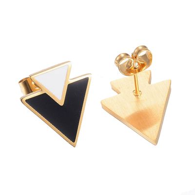 GOLD STAINLESS BLACK &amp; WHITE ENAMEL TRI EARRINGS