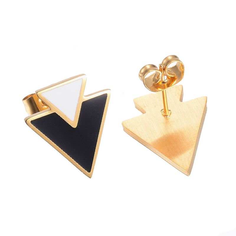 GOLD STAINLESS BLACK &amp; WHITE ENAMEL TRI EARRINGS