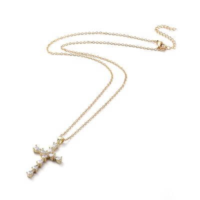 GOLD STAINLESS CZ CROSS NECKLACE FJN65 GOLD STAINLESS CZ CROSS NECKLACE FJN65