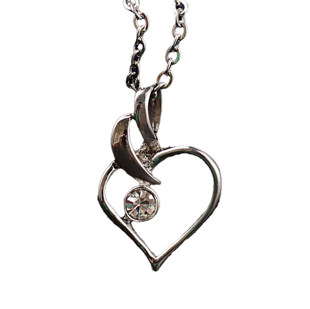 SILVER STAINLESS HEART CUT-OUT CZ NECKLACE