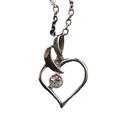 SILVER STAINLESS HEART CUT-OUT CZ NECKLACE