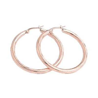 ROSE STAINLESS  TEXTURED LINES HOOP EARRINGS