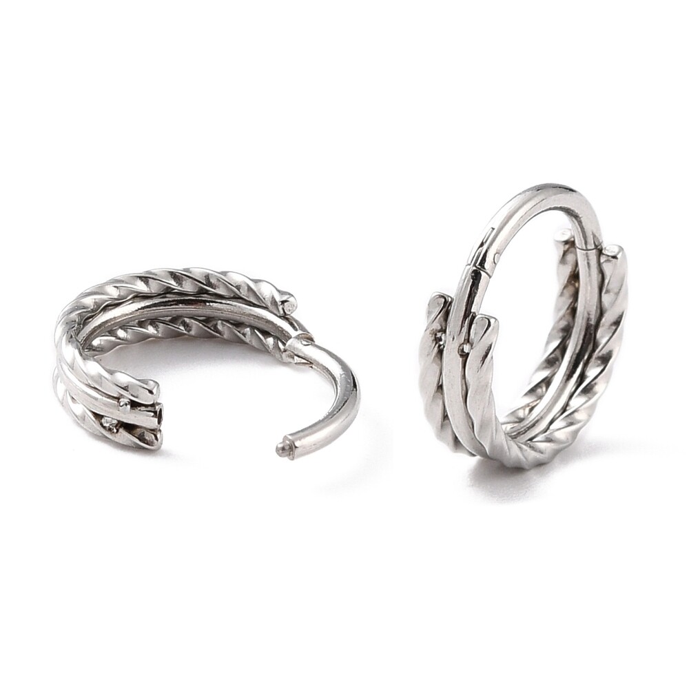 SILVER STAINLESS TEXTURED 12.5MM HOOP HUGGIE EARRINGS