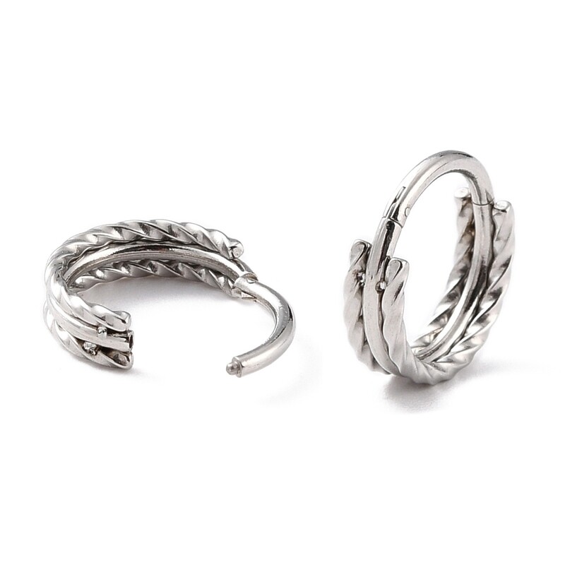 SILVER STAINLESS TEXTURED 12.5MM HOOP HUGGIE EARRINGS