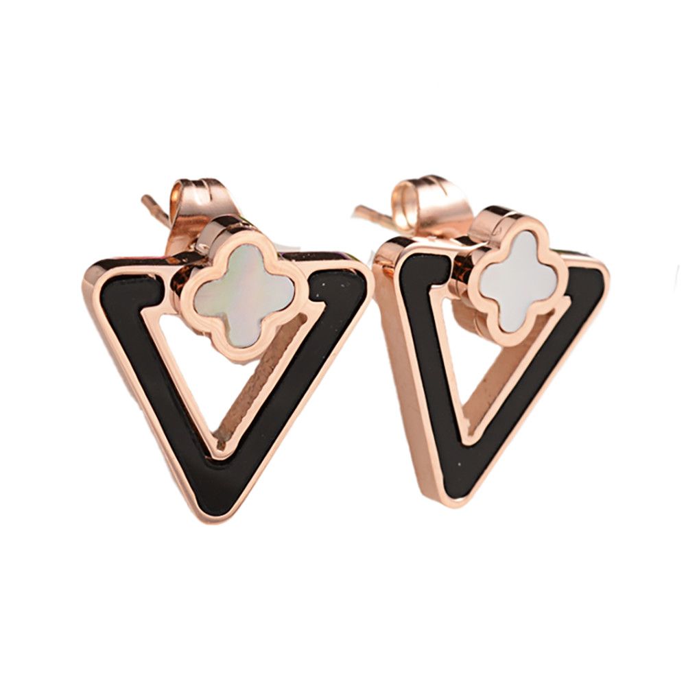 ROSE STAINLESS TRIANGLE &amp; FLOWER EARRINGS