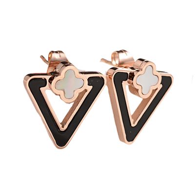 ROSE STAINLESS TRIANGLE & FLOWER EARRINGS ROSE STAINLESS TRIANGLE & FLOWER EARRINGS