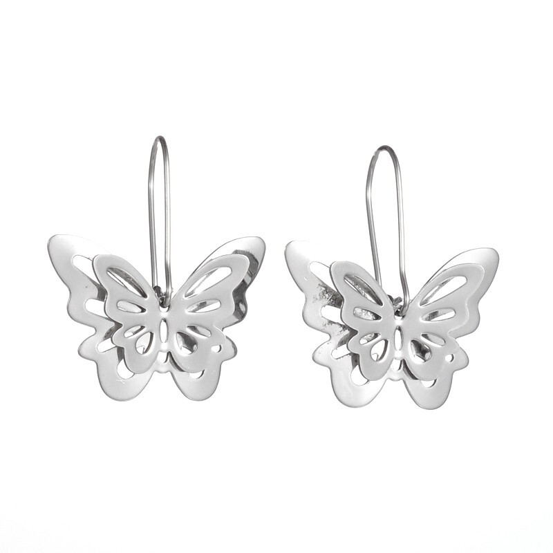 SILVER STAINLESS BUTTERFLY EARRINGS