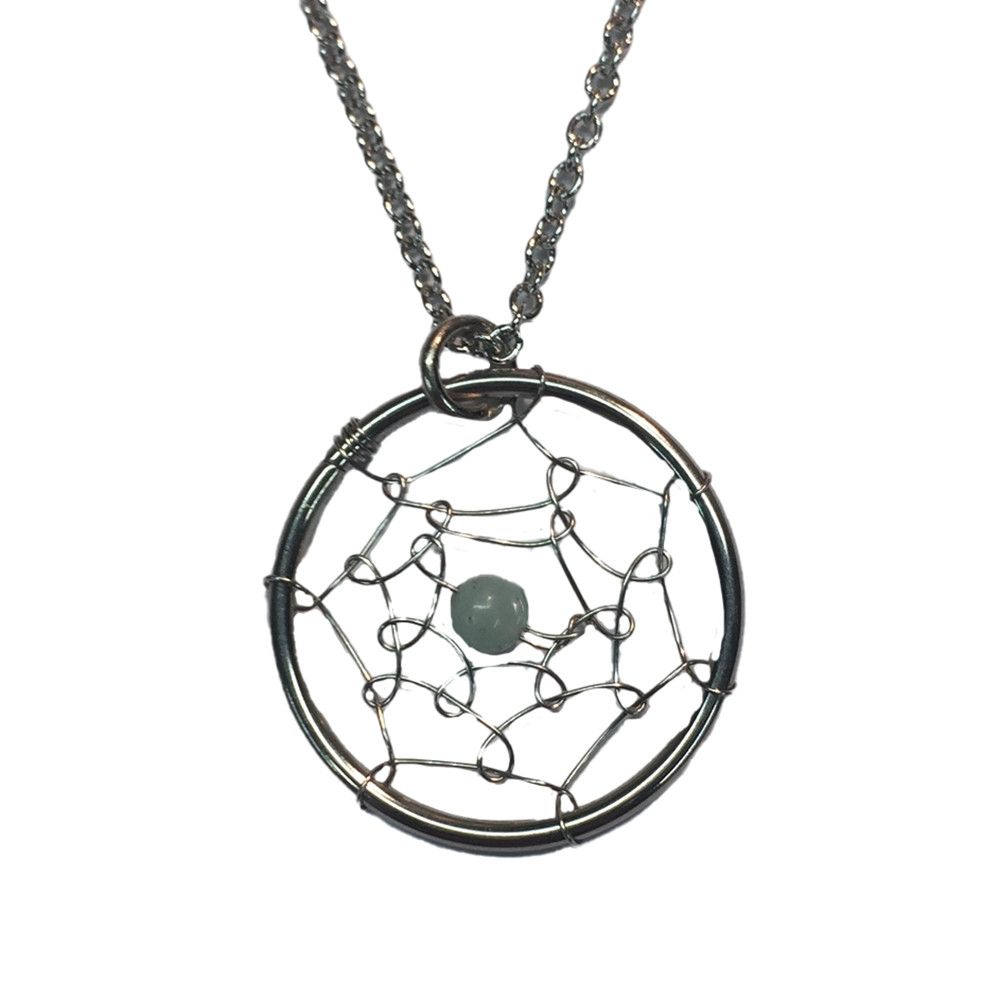 SILVER STAINLESS DREAM CATCHER OPALITE NECKLACE