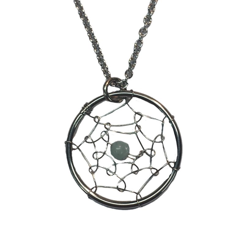 SILVER STAINLESS DREAM CATCHER OPALITE NECKLACE