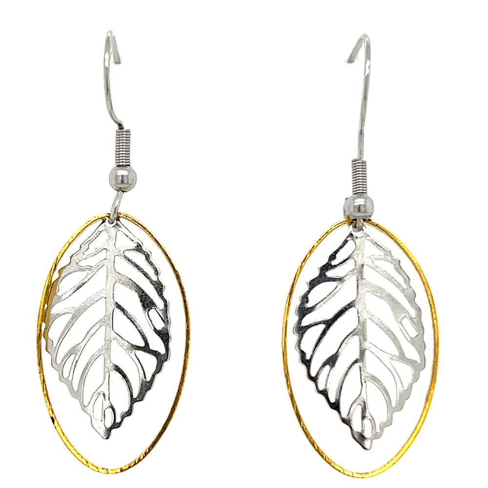 MIXED STAINLESS LEAF EARRINGS