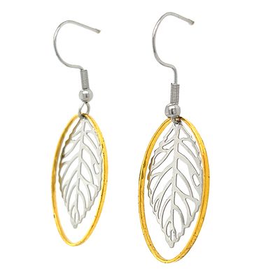 MIXED STAINLESS LEAF EARRINGS