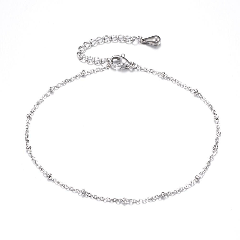 SILVER STAINLESS BEAD ANKLET