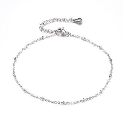 SILVER STAINLESS BEAD ANKLET