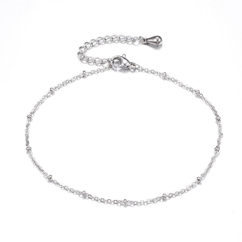 SILVER STAINLESS BEAD ANKLET