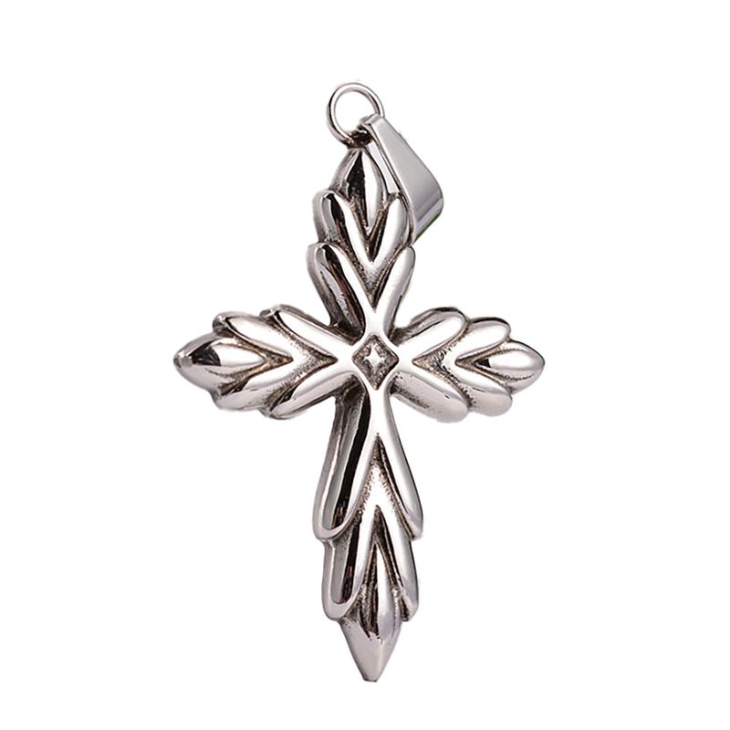 SILVER STAINLESS CARVED CROSS PENDANT