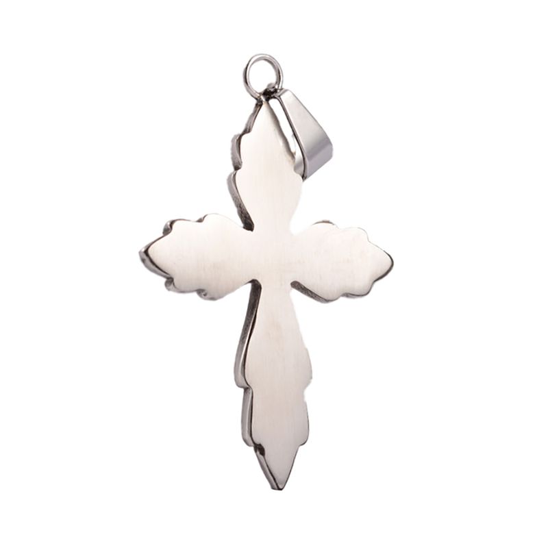 SILVER STAINLESS CARVED CROSS PENDANT