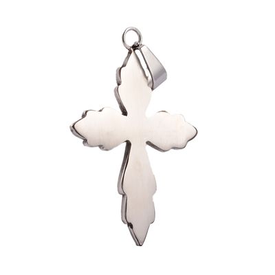 SILVER STAINLESS CARVED CROSS PENDANT