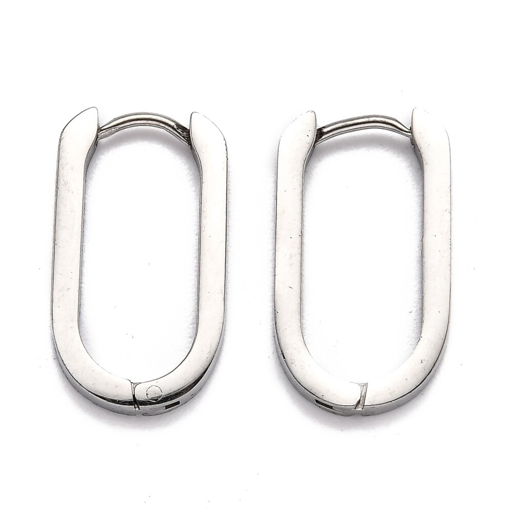 SILVER STAINLESS OVAL 21.5MM HOOP HUGGIE EARRINGS