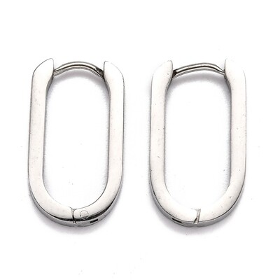 SILVER STAINLESS OVAL 21.5MM HOOP HUGGIE EARRINGS